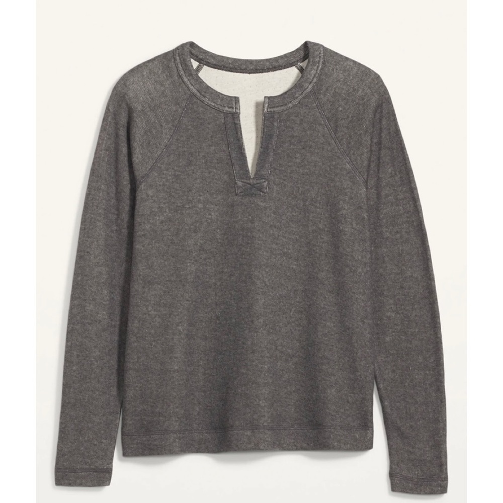 Loose Split-Neck Jersey-Knit Raglan-Sleeve Top